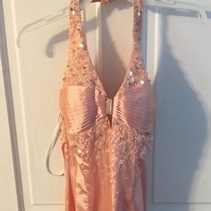peach colored prom dress